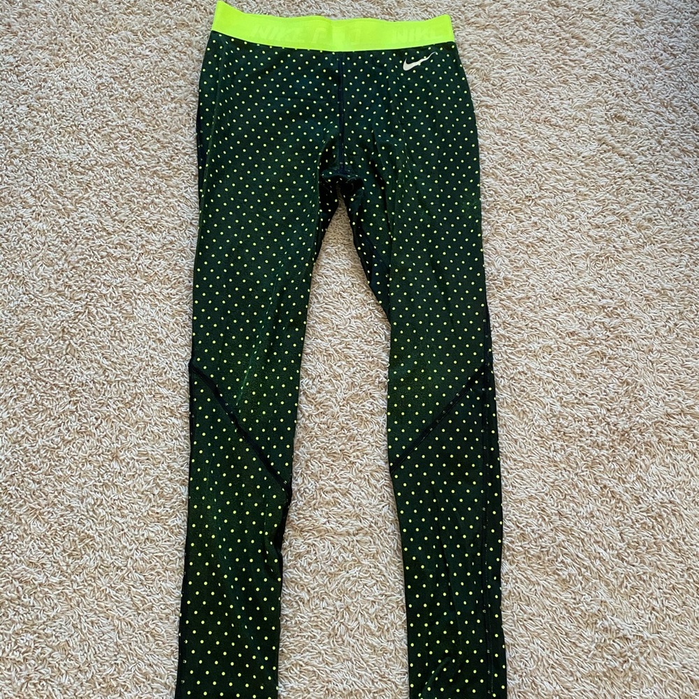 Nike Hyperwarm Black and Neon Yellow Lined Legging